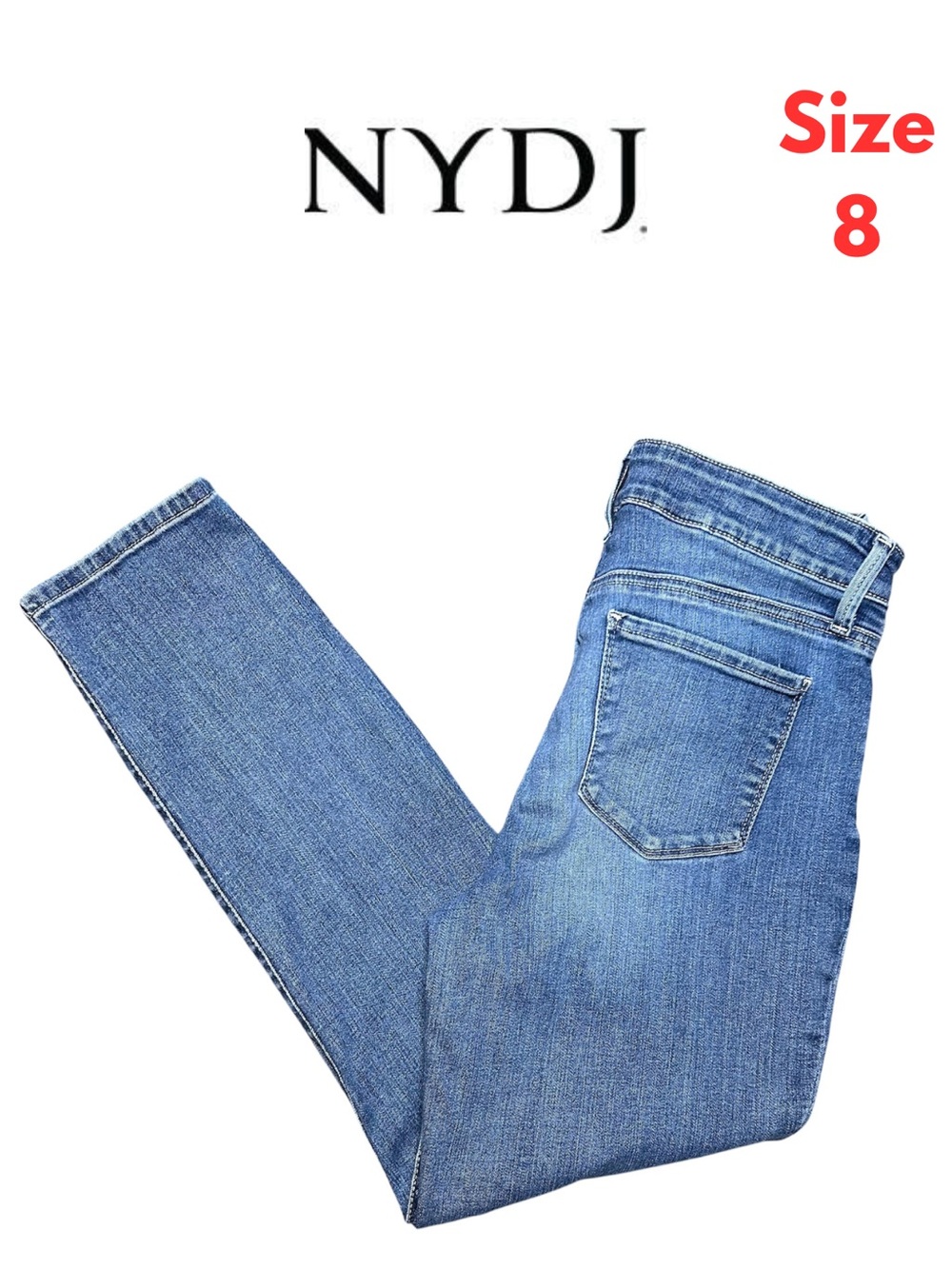 NYDJ Not Your Daughters Jeans Blue Alina Sz 8 medium Lift Tuck mid rise $100
